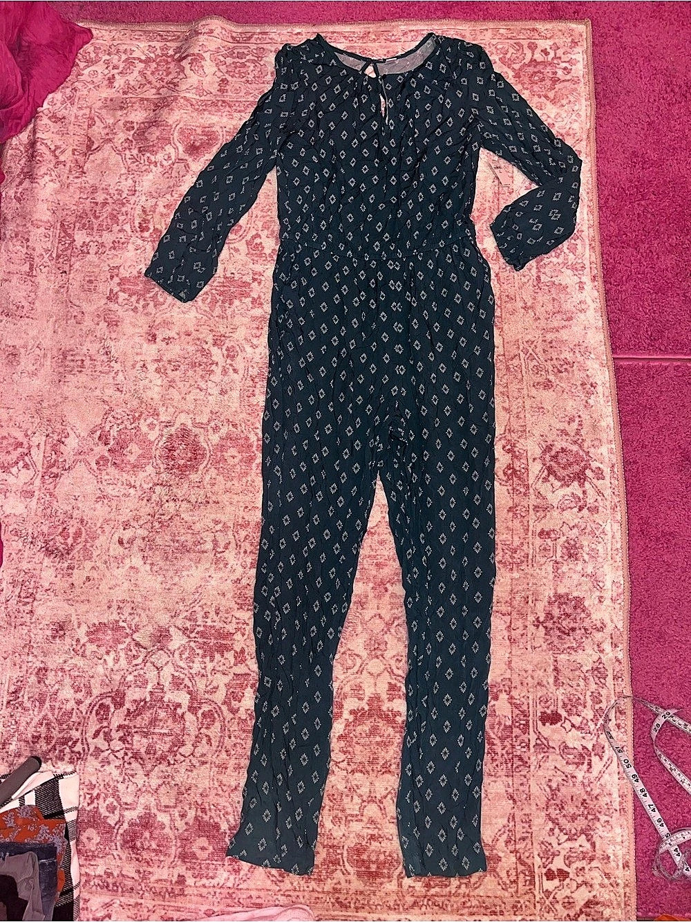 Old Navy Geometric Long Sleeve Jumpsuit in Blue Size Medium Tall